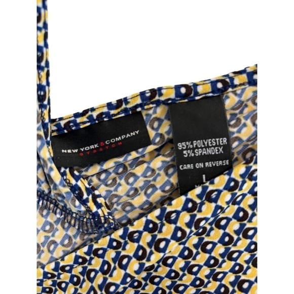 New York and Company Blue & Yellow Faux Wrap Sleeveless Stretch Knit Size Large - Picture 5 of 5